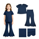 GSPO2343 Solid Color Dark Blue Scallop Edge Girls Set
