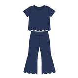 Preorder MOQ 5 Pcs Each Color Colorful Solid Color Scallop Edge Girls Outfits