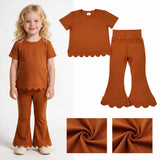 GSPO2345 Solid Color Turmeric Scallop Edge Girls Set