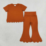 GSPO2345 Solid Color Turmeric Scallop Edge Girls Set