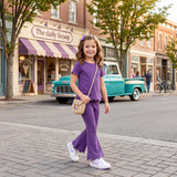 GSPO2346 Solid Color Purple Scallop Edge Girls Set