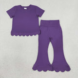 GSPO2346 Solid Color Purple Scallop Edge Girls Set