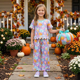 GSPO2364 Fall Pumpkin Bows Scallop Edge Girls Set