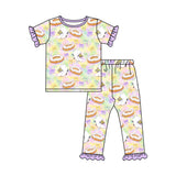 Preorder MOQ 5 pcs Each Style Mardi Gras Ruffles Pajamas Kids Matching Clothes