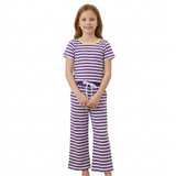GSPO2386 Solid Dark Purple Stripe Girls Set