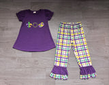 NO MOQ Preorder Samples Each Style Embroidery Mardi Gras Plaid Purple Kids Matching Clothes