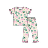 Preorder MOQ 5 pcs Each Style Saint Patrick Leaves Bows Pink Ruffles Kids Matching Clothes