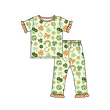 Preorder MOQ 5 pcs Each Style Saint Patrick Leaves Rainbows Orange Ruffles Kids Matching Clothes