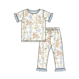 Preorder MOQ 5 pcs Each Style Easter Bunny Flower Blue Kids Matching Clothes