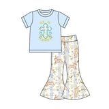 Preorder MOQ 5 pcs Each Style Easter Bunny Flower Blue Kids Matching Clothes