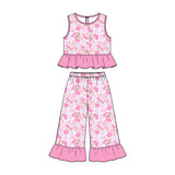 Preorder MOQ 5 pcs Each Style Camo Leopard Leaves Pink Ruffles Kids Matching Clothes