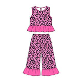 Preorder MOQ 5 pcs Each Style Camo Leopard Leaves Pink Ruffles Kids Matching Clothes