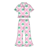 Preorder MOQ 5 pcs Each Style Bows Leopard Saint Patrick Leaves Kids Matching Clothes