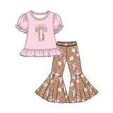 Preorder MOQ 5 pcs Each Style He is Risen Easter Cross Flower Kids Matching Clothes