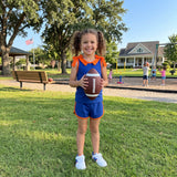 GSSO3857 Solid Color Blue Orange Color Bows Girls Shorts Set