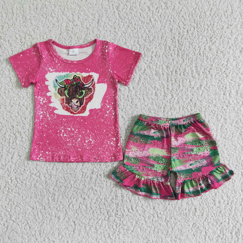 SALE GSSO0074 Cow Pink Girl's Shorts Set