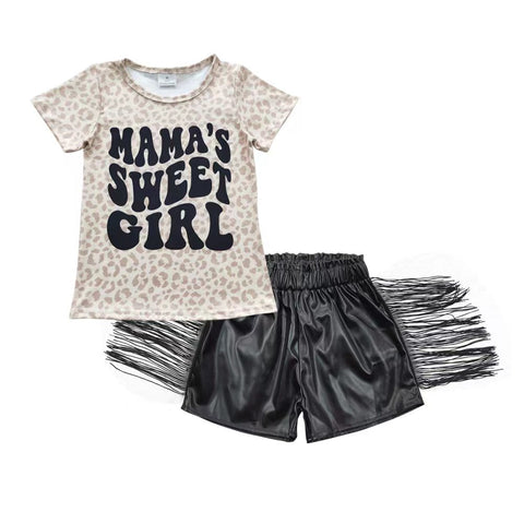 GSSO0349 Boutique Mama's sweet girl Leather Shorts Tassel Girl's Set