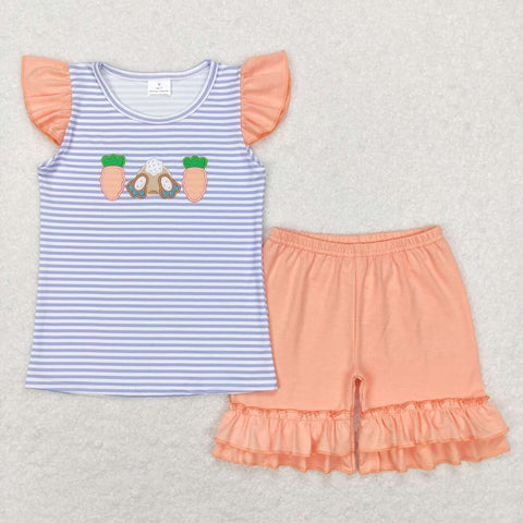 GSSO0373 Embroidery Easter Carrot Girl Shorts Set