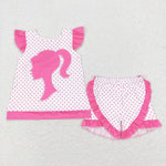 GSSO0384 Barbie Pink Dots Girl Shorts Set