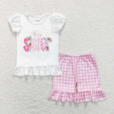 GSSO0395 Big Sister Pink Plaid Girl Shorts Set