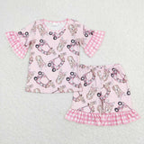 GSSO0401 Reindeer Car Pink Girl Shorts Set