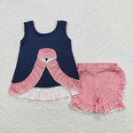 GSSO0405 Embroidery Baseball Blue Girl Shorts Set