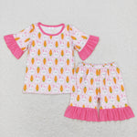 GSSO0407 Easter Rabbit Carrot Pink Girl Shorts Set