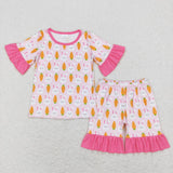 GSSO0407 Easter Rabbit Carrot Pink Girl Shorts Set