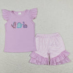 GSSO0411 Embroidery Dinosaur Cute Girl Shorts Set