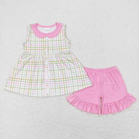 GSSO0416 Pink Plaid Girl Shorts Set