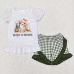 GSSO0417 Dog Raised In the Backwoods Green Girl Shorts Set