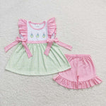 GSSO0436 Embroidery Easter Bunny Egg Girl Shorts Set