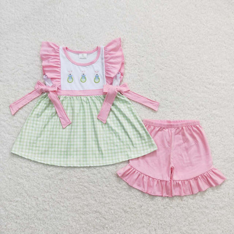 GSSO0436 Embroidery Easter Bunny Egg Girl Shorts Set