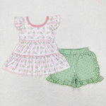 GSSO0440 Summer Flower Pink Green Girl Shorts Set