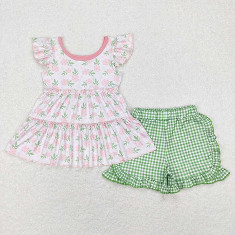 GSSO0440 Summer Flower Pink Green Girl Shorts Set