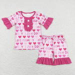 GSSO0445 I LOVE Mommy Pink Shorts Girls Pajamas Set
