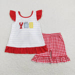 GSSO0455 Embroidery Crawfish Girls Shorts Set