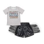 GSSO0458 Sassy Little Thing Black Leather Shorts Tassel Girl's Set