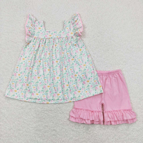 GSSO0487 Flower Pink Girls Shorts Set