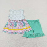 GSSO0503 Flower Floral Ruffles Girls Shorts Set