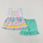 GSSO0503 Flower Floral Ruffles Girls Shorts Set