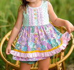 GSSO0503 Flower Floral Ruffles Girls Shorts Set