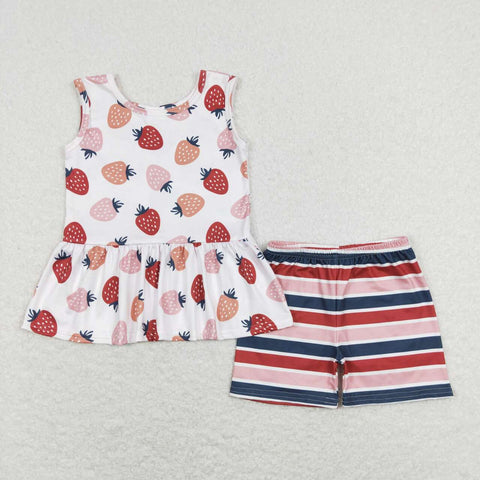 GSSO0505 Strawberry Stripe Girls Shorts Set