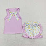 GSSO0511 Flower Floral Pink Bow Girls Shorts Set