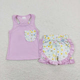 GSSO0511 Flower Floral Pink Bow Girls Shorts Set