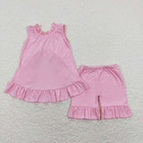 GSSO0518 Pink Bow Ruffles Girls Shorts Set