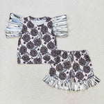 GSSO0521 Smiley face Leopard Silver Baby Bummie Set Girl