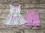 GSSO0533 Dinosaur Flower Purple Girls Shorts Set