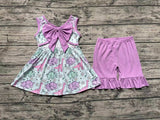 GSSO0533 Dinosaur Flower Purple Girls Shorts Set