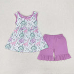 GSSO0533 Dinosaur Flower Purple Girls Shorts Set
